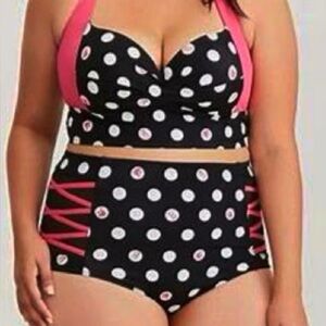 EUC Torrid X Barbie Retro Halter Style Polka-Dot Bikini Size 0X